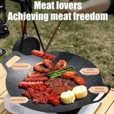 【Ideal para Camping】[Antiaderente] Panela de Churrasco Antiaderente/Churrasqueira ao Ar Livre/Ferro Fundido