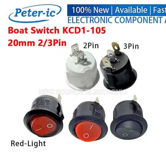 (1 Peça) Interruptor De Barco KCD1-105 Liga/Desliga 20mm 2/3 Pinos Fivela Circular Balancim Preto Branco Luz Vermelha