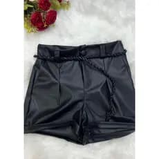Short Couro Sintético Feminino com Cinto Cordão - Envio Rápido
