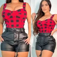 Short Feminino Couro Courino Cinto De Codão Amarração Social P