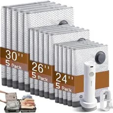 Conjunto de Sacos de Compressão para Armazenamento a Vácuo Sem Fio para Viagem – 15 Peças em 3 Tamanhos – Remoção de Ar