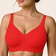 Promoção de Férias - Sutiã Vermelho Sem Costura Soft Intention para Mulheres, Bralette Sem Fio, Cobertura Total, Push Up