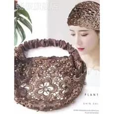 Renda estilo fino bandana de aba larga feminino temperamento malha respirável bandana capa cabelo branco para fora lavag