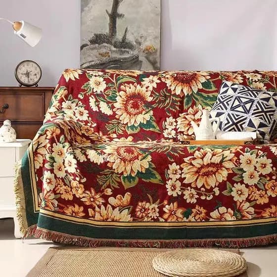 Cobertor de sofá fresco de malha cobertor de sofá pronto estoque moda dupla face Jacquard sofá cobertor linha planta flo