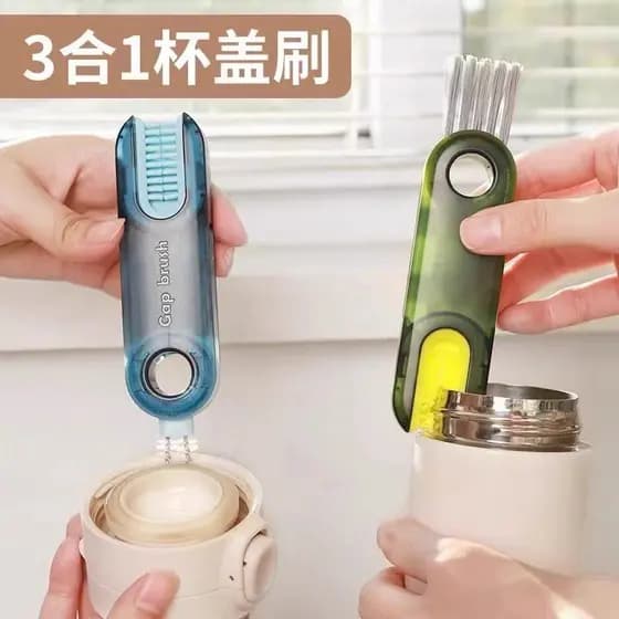 Escova três em um para tampa de copo, escova portátil para limpeza de garrafas, conjunto de escova para boca de copo tér