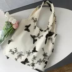 Super bonito bordado borboleta renda fada saco ins viagem bolsa feminina bolsa de lona literária grande capacidade All-M