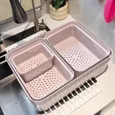 [Cozinha Várias Ferramentas Práticas] Cesta de Drenagem de Lavatório de Vegetais Dupla Espessada Doméstica Multifunciona