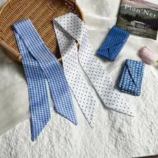 Pequeno Polka Dot longo listrado lenço de seda Streamer feminino All-Match fino estreito bandana pescoço fita pescoço or