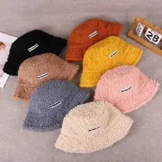 Chapéu de balde quente feminino inverno chapéu de pelúcia inverno bacia chapéu bordado chapéu de pele de coelho feminino