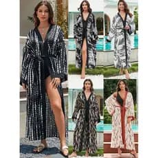 Blusa de praia estilo boêmio de algodão Tie-Dye, camisa protetora solar de comprimento médio, cardigã, férias à beira-ma