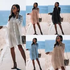 2025 novo estilo Slub camisa de algodão estilo Cardigan jaqueta de praia biquíni blusa férias maiô exterior protetor sol