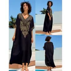Estilo étnico algodão humano bordado blusa de praia Robe estilo bordado férias macacão saia longa biquíni blusa exterior