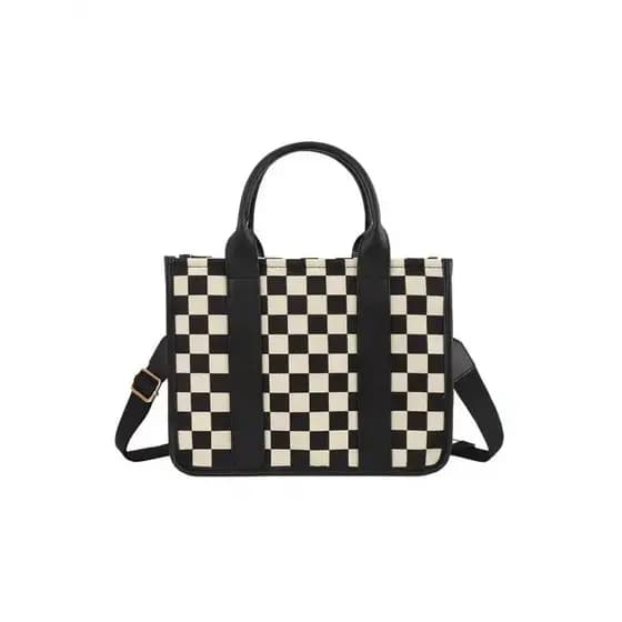 Bolsa Tote com Padrão Xadrez, Bolsa de Ombro Clássica, Bolsa de Ombro de Lona Elegante para Mulheres, Bolsa Casual, Mode