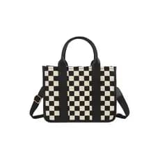 Bolsa Tote com Padrão Xadrez, Bolsa de Ombro Clássica, Bolsa de Ombro de Lona Elegante para Mulheres, Bolsa Casual, Mode