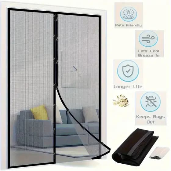 [Sem Perfuração] Cortina Magnética para Porta/Proteção Contra Mosquitos/Insetos