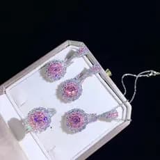 Yuan Nicho Design Brincos Requintados Anel de Zircão Brilhante Feminino Conjunto de Colar de Cristal Rosa