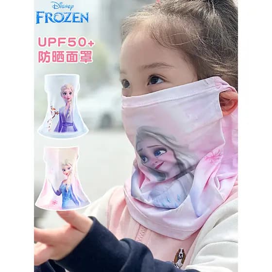 Disney crianças máscara protetor solar verão estilo fino menina máscara facial menina bebê máscara de seda gelo UPF50 +