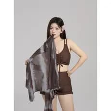 Xiaonan maiô primavera quente maiô tamanho grande cor sólida férias biquíni conjunto de três peças blusa maiô gordura mm