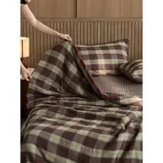 Simples classe A algodão dupla camada fio soja verão colcha conjunto de quatro peças fio-tingido xadrez Jacquard ar cond