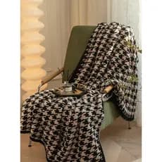 Cobertor de lã meio lado cobertor Houndstooth Nap cobertor único sofá almoço Break cobertor ar condicionado quatro