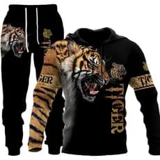 Conjunto de Agasalho Masculino Estampado em 3D com Estampa de Tigre e Leão para Treino, Incluindo Moletom com Capuz, Pul