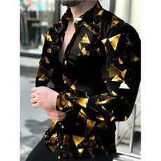 Camisas de Luxo para Homens, Camisa com Gola Reversível e Botões, Estampa de Lentes, Manga Longa, Estilo Casual # Cardig