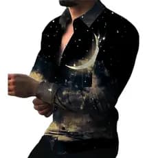 Camisas Sociais de Luxo para Homens, Estampa 3D, Blusa de Manga Longa, Camisa para Festa de Gala, Camisa Masculina Overs