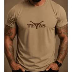 Camisetas TEXAS / Camisa Adulto - Masculina 100% Algodão, Modelo Country - Estilo Básico