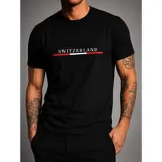 Camisetas Suíça 100% Algodão Premium , Camisa Adulto, Camiseta Maculino, Estilo Europa - Moderna
