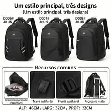 Mochila Grande Viagem Trabalho com Cadeado e USB Impermeável Acolchoado Respirável Ajuste Fácil Notebook Unissex