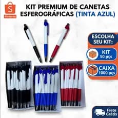 Kit 50 Canetas Esferográficas Azul Mochila Escolar e Escritório Material, Ponta Média, Leve e Resistente Caixa