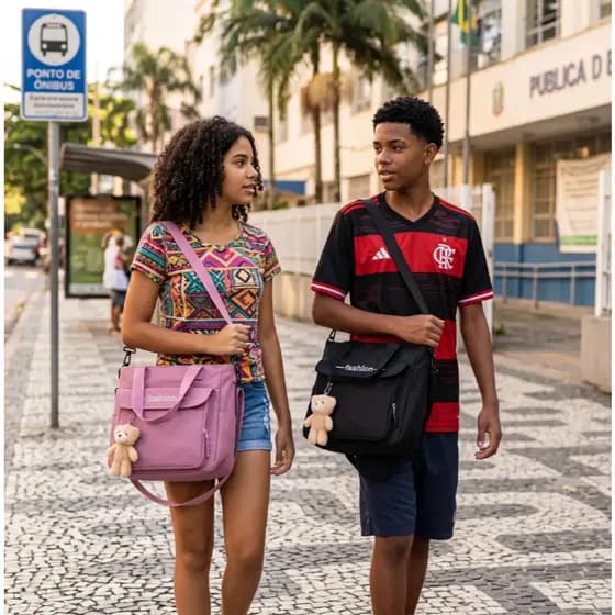 Bolsa Escolar Infantil Juvenil Feminina Transversal De Ombro Preta Com Ursinho Estilo Coreano Para Passeio Dia a Dia