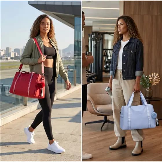 Bolsa de Academia Feminina Fitness Esportiva Com Alça Transversal Chaveiro Pompom Para Viagem Treino Mala de Mão