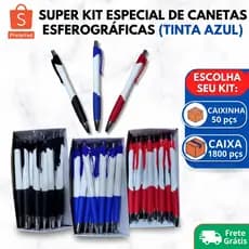 Caneta Esferográfica Azul 50 Unidades – Uso Diário no Escritório, Ponta Média Durável, Ideal para Trabalho e Estudo