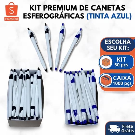 Caneta Esferográfica Azul 50 Unidades  Design Moderno e Elegante, Mochila Escolar e Escritório, Ponta Média 1.0mm, Leve