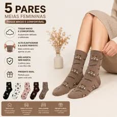 meias femininas (3-12 pares) Meias esportivas casuais femininas de cano médio, estampa fofa de ursinho, tamanhos 35-40