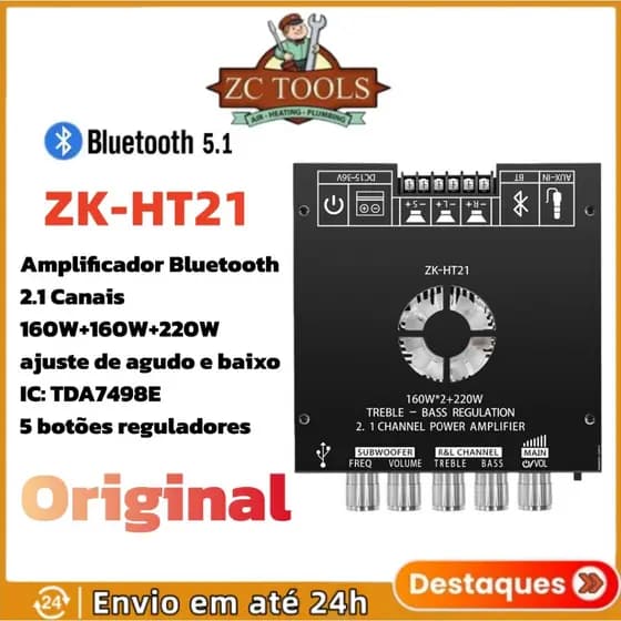 ZK-HT21 Bluetooth 5.0 Placa Amplificadora De Potência 2.1 Canais 160Wx2 + 220W Subwoofer TDA7498E