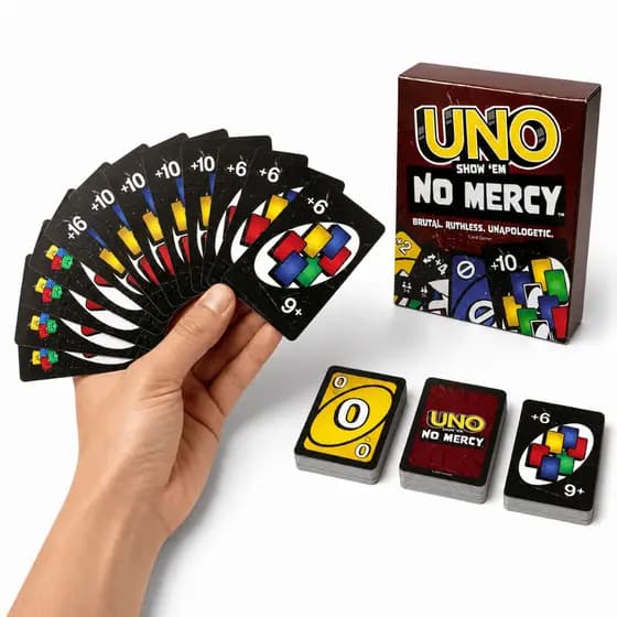 Jogo de Cartas Uno No Mercy 168 Cartas Black Novas Regras Diversão em Família Amigos Edição Especial