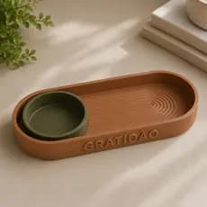 Bandeja Decorativa com Cachepot deslizante / Frase Gratidão, Calmaria e Oração  - Decoração Moderna para Sala e Presente