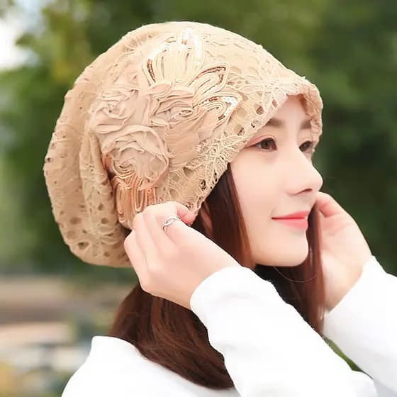 Chapéu feminino primavera outono estilo fino Baotou boné moda coreano renda respirável quimioterapia boné verão Casual c