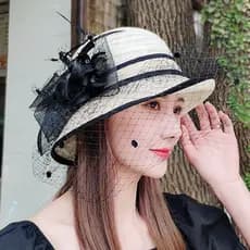 Chapéu feminino verão protetor solar meio curvado elegante pequeno chapéu superior capa rosto malha chapéu de sol Retro