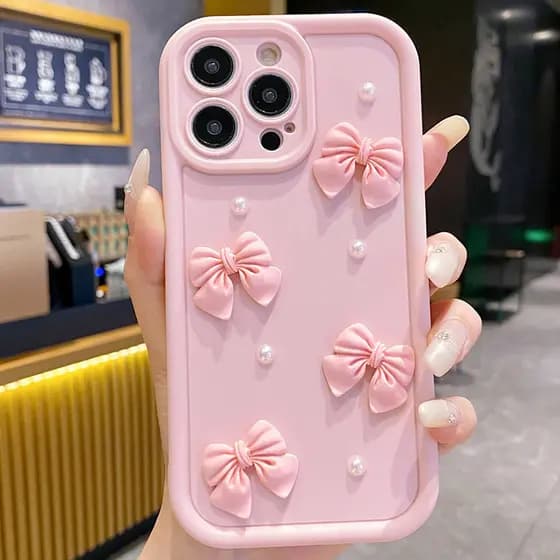 Capa de Telefone Exquisita com Laço de Pérolas 3D, Compatível com iPhone 17 15 16 11 12 13 14 Pro Max 16E XS X XR 7 8 Pl