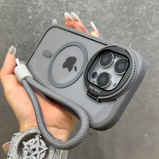 Capa Protetora com Lente de Vidro e Suporte Magnético, compatível com iPhone 16 15 14 13 12Pro Max, Capa Protetora à Pro