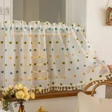 Moderno estilo simples borla renda pequena cortina Retro estilo fazenda cortina de cozinha curta meia cortina cozinha Ba