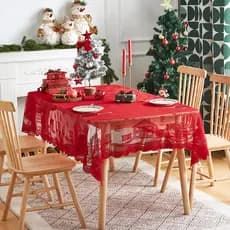 Toalha de mesa de renda vermelha com tema de Natal americano Mesa redonda Decoração de férias Toalha de mesa doméstica A