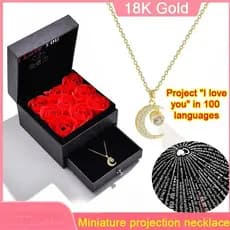 【Projeção Especial】100 Languages 'I Love You' Necklace Colar Lua/Cadeia Clavícula/Presente Namorada