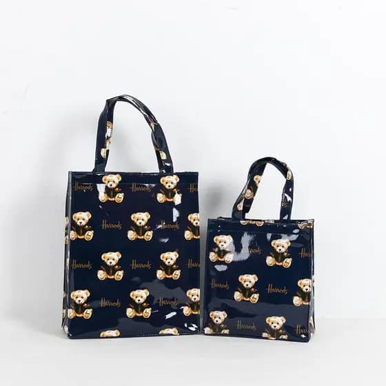 Novo pvc impresso Eco-friendly saco de compras urso boneca grande capacidade à prova dwaterproof água sacola almoço saco