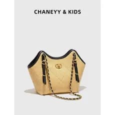 Chaney bolsa Tote estilo férias para crianças, bolsa de palha estilo Mori, bolsa feminina com corrente de ombro, bolsa d