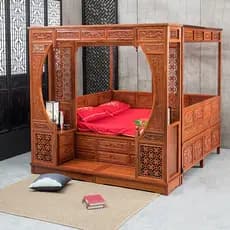 Cama de prateleira crescente de mogno, mil trabalhos, puxando cama de passo, estilo chinês, jacarandá, clássico, palácio