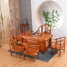 Mesa de chá de madeira maciça cadeira combinação conjunto de chá um estilo chinês Elm comercial escritório mesa de centr